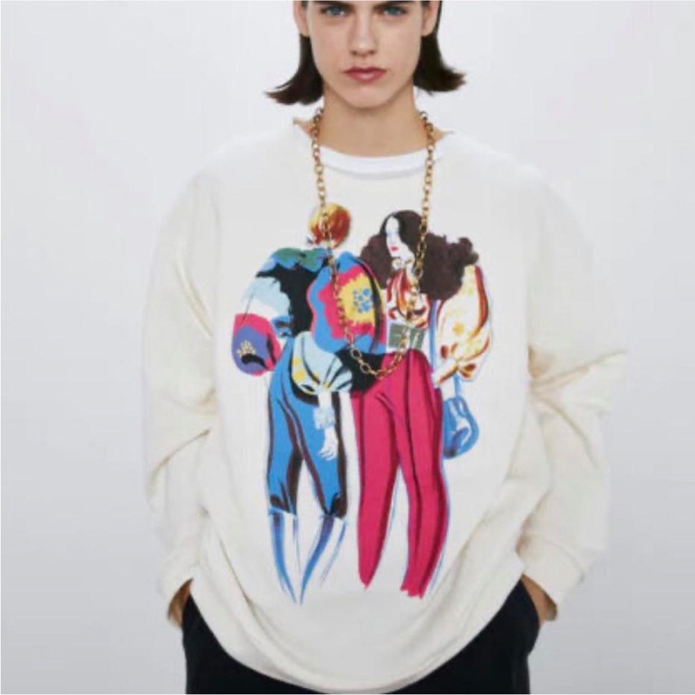 Zara Graphic Cotton Sweatshirt Size Small